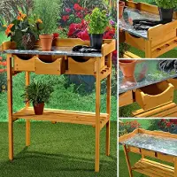 Melko Table de jardin Table à plantes Table à fleurs en bois d'épicéa brun Table de travail Table de jardinier Table en bois