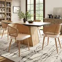 Flieks Chaises de salle à manger, lot de 6, Chaise Chaise de salle à manger avec dossier en rotin, Chaise de cuisine rembourrée, coussin d'assise en velours, beige