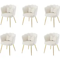 Merax Chaise rembourrée avec nœud Coussins décoratifs (6 pcs), Chaise de salle à manger Fauteuil de salon en velours avec dossier en forme de pétale et pieds en métal doré