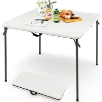 Costway Table pliante carrée, Table de camping pliante pour 4 personnes, Table de jardin avec plateau HDPE & poignée de transport, Table de balcon Table à manger portable Blanc