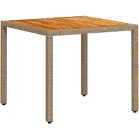 Syfax Table de jardin beige 90x90x75 cm résine tressée et bois acacia