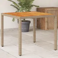 Prolenta Table de jardin exclusive - Beige - 90x90x75 cm - Polyrotin et bois d'acacia