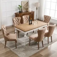 Flieks Chaise de salle à manger, lot de 6, Chaise de cuisine avec pieds en bois massif et anneau de traction, Chaise rembourrée Chaise de salle à manger avec revêtement en velours, Marron
