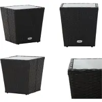 vidaXL Table d'appoint noire 41,5×41,5×43 cm Poly rotin et verre trempé - Table d'appoint - Tables d'appoint - Tables d'extérieur