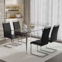 Flieks Chaise de salle à manger, set de 4 chaises rembourrées, chaise de bureau avec dossier, chaise de cuisine avec revêtement en similicuir, noir