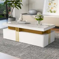 MODFU Tables Basses - Table Basse Rectangulaire Moderne avec 2 Tiroirs, Plateau en Bois Aggloméré, 100×50×40 cm - Blanc