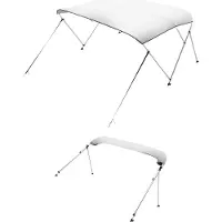 Vevor Bimini Top couverture de bateau pare-soleil (3 arceaux) en polyester 600D avec cadre en alliage d'aluminium, pare-soleil de bateau étanche avec sac de rangement, 137-152 cm (B) Gris clair