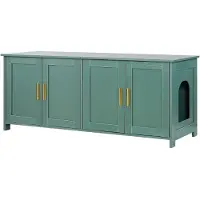 Vevor Armoire à chat 1200x450x500 mm Bac à litière avec 4 portes & 2 entrées Maison en bois pour chats adaptée à la plupart des bacs à litière Vert