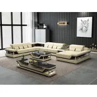 JV Möbel Canapé d'angle beige avec table basse 2pcs Salon Canapé en cuir ensemble de coin table
