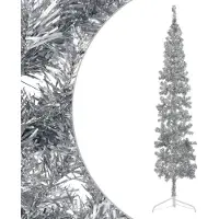 Syfax Demi sapin de Noël artificiel mince avec support Argenté 240 cm