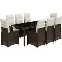 Syfax Ensemble de bistro de jardin 9 pcs coussins marron poly rotin