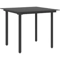 The Living Store Table à manger de jardin noire 80x80x74 cm Acier et verre