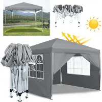 XMTECH Pavillon pliable , dimensions 3x3 mètres, avec panneaux latéraux et fenêtres, tente pliable, sac de transport, couleur grise