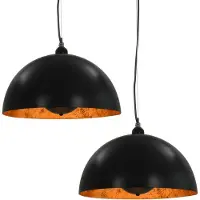 vidaXL Set de 2 lampes à suspendre "Weischütz" en métal noir + doré. Dimensions (L/H) 40x20 cm