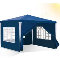HENGDA Pavillon Tente de jardin - Tente de plage pratique, montage facile avec Easy-Klett, idéale pour les fêtes Bleu 3x3m
