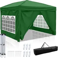 Aopunly Pavillon pliable, pavillon avec 4 parois latérales, tentes de réception avec protection UV, pavillon pliable 3x3m avec 4 côtés Vert