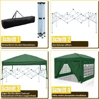 Izrielar Pavillon 3x3m, pliable, avec 4 parois latérales, sac de transport, imperméable, protection UV 50+, type pop-up, idéal pour le jardin, la fête ou comme tente. Couleur : vert