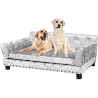 OEM Canapé pour animaux domestiques, velours de luxe, design spacieux, argent, L(95x70x40cm)