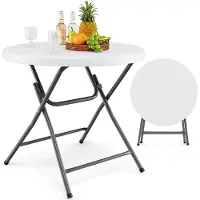 Costway Table de jardin pliante, Ø81cm Table pliante avec plateau HDPE, table ronde de balcon, table de terrasse pour balcon, jardin, terrasse, blanc