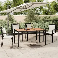 Prolenta Maison Exclusive - Table de jardin avec plateau en bois, en rotin synthétique noir et bois d'acacia
