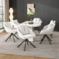 Flieks Chaise de salle à manger, set de 6, pivotant à 360°, chaise rembourrée, chaise de cuisine avec coussin, chaise pivotante avec accoudoirs et pieds en métal, chaise de salon en velours, Beige