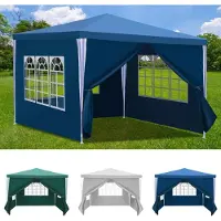 HENGDA Pavillon 3x3m, chapiteau de jardin étanche, protection UV, avec 3 parties latérales et 1 entrée, pour jardin terrasse fête, bleu