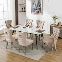 Flieks Chaises de salle à manger, Lot de 6, Chaises de cuisine Chaise rembourrée avec pieds en acier inoxydable, Chaise de salle à manger avec revêtement en velours, Beige