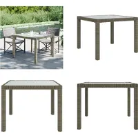 vidaXL Table de jardin 90x90x75 cm Verre trempé Poly rotin Gris - Table de jardin - Tables - Tables