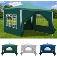 Eikuavons Pavillon de jardin 3 x 3 mètres avec 4 panneaux latéraux, tente portable et imperméable avec tuyaux en spirale, couleur verte