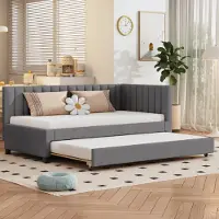 Sweiko Lit rembourré 90*200, Canapé-lit extensible, Lit multifonctionnel avec sommier à lattes, Lits de jeunes Lits d'enfants Lits d'hôtes, Tissu velours gris