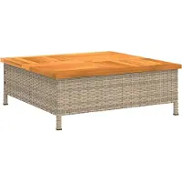 Syfax Table de jardin beige 70x70x25 cm résine tressée et bois acacia