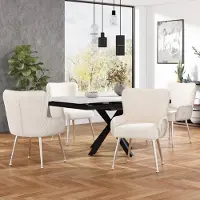 Flieks Chaises de salle à manger (lot de 4), Chaises de cuisine, Chaises rembourrées avec pieds en métal, Chaise avec accoudoirs, Chaise de salon avec revêtement en velours, Argent Beige