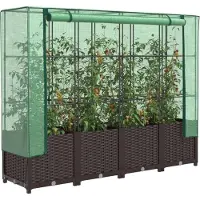 Prolenta Maison Exclusive - Potager surélevé avec serre intégrée aspect rotin 160x40x138 cm