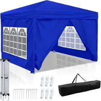 Aopunly Pavillon pliable, pavillon avec 4 parois latérales, tentes de réception avec protection UV, pavillon pliable 3x3m avec 4 côtés bleu
