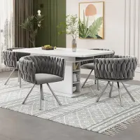 Flieks Chaise de salle à manger 4er chaise rembourrée pivotante à 360°, chaise de cuisine chaise de maquillage avec revêtement en velours, chaise de salon avec accoudoirs et pieds en acier argenté