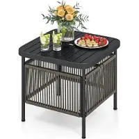 StarTech.com Table d'appoint d'extérieur - Table de jardin en métal - Résistante aux intempéries - Avec trou pour parasol - Table de balcon/table basse - Noire