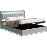 StarTech.com Lit rembourré 160 x 200 cm - Lit avec rangement - Système de levage hydraulique - Tête de lit avec rangement - Éclairage LED et port de recharge USB - Velours - Beige