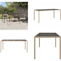 vidaXL Table de jardin Beige 190x90x75 cm Verre trempé et poly rotin - Table de jardin - Tables - Tables
