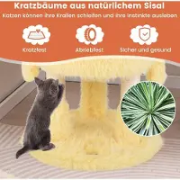 Northio Petit griffoir 93cm de haut arbre à chat thème monstre avec 2 grottes à chat rose + jaune