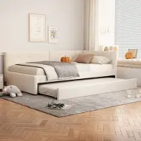 Flieks Canapé-lit Canapé-lit 90x200cm avec lit extensible, lit rembourré lit de jour Daybed avec sommier à lattes, lit de jeunes lit simple lit d'enfant, velours, beige