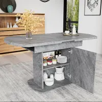 Flieks Table de cuisine extensible avec espace de rangement, Tables de salle à manger ovale avec compartiment de rangement, 130x70x75cm, Gris