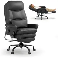 FlexiSpot Chaise de bureau ergonomique 3 en 1 avec fonction d'inclinaison à 165°, repose-pieds extensible, rembourrage épais confortable et réglage en hauteur (noir)