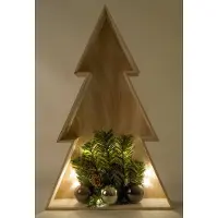 BURI sapin de Noël en bois 3D 38cm Décoration de Noël Fenêtre Décoration murale Éclairage, Couleur:Blanc
