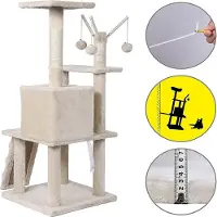 Melko Arbre à chat 121 cm beige avec grotte, échelle & troncs en sisal, base stable