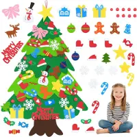 XMTECH DIY Sapin de Noël en feutre avec 32 décorations amovibles - Décoration créative de porte et de mur pour enfants, Noël Home Deco, type B