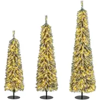 StarTech.com Lot de 3 sapins de Noël artificiels - Slim (Pencil) - Lumières LED - 120/150/180 cm - Vert