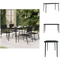 vidaXL Table de jardin noire 140x70x74 cm Acier et verre - Tables de jardin