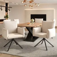 Flieks Chaise de salle à manger (6 pcs.), fauteuil lounge pivotant à 360°, chaise rembourrée en velours, chaise de salle à manger avec 4 pieds en métal, matériau respirant, beige