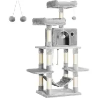 Feandrea Arbre à chat, arbre à chat avec boules de poils, 150 cm, gris clair