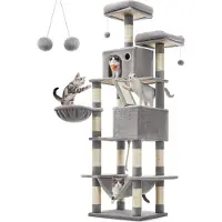 Feandrea grand arbre à chat, hauteur 206 cm, arbre à chat XXL, avec 13 griffoirs, 2 plates-formes, 2 grottes, panier, hamac, balles en peluche